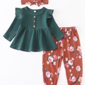 Ruffle Shirt & Floral Pants Set